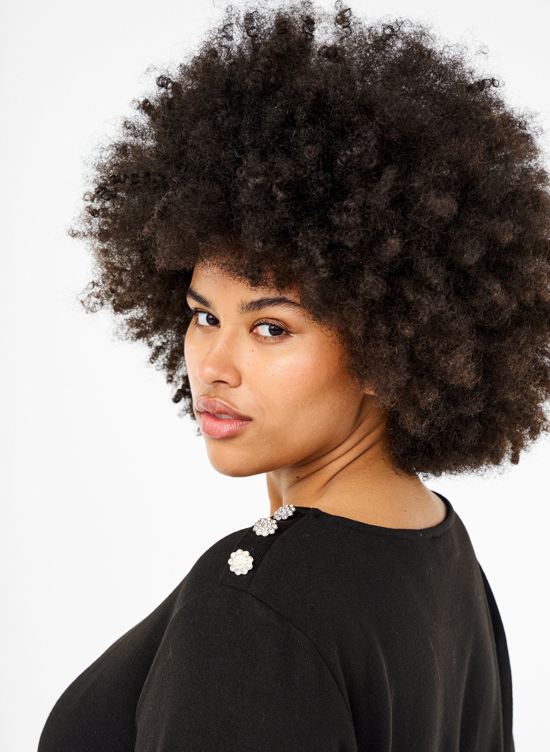 Zizzi Bluse med pynteknapper , Sort, Model image number 3