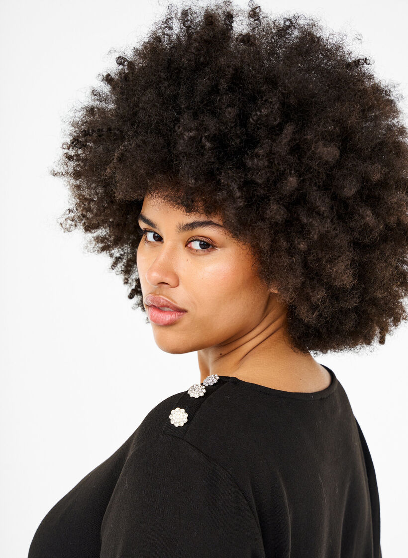 Bluse med pynteknapper , Sort, Model image number 3