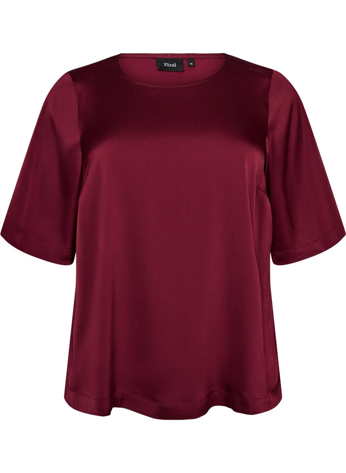 Satinbluse med albuelange &aelig;rmer, R&oslash;d, Packshot image number 0