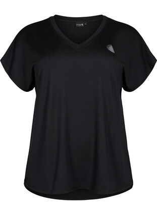 Trænings t-shirt med v-hals, Black, Packshot image number 0