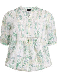 Bluse med print og 1/2 &aelig;rmer, Hvid