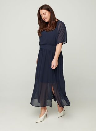 Lang kjole med smock og korte ærmer, Night Sky, Model image number 2