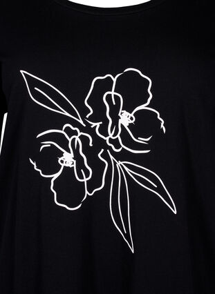 Bomulds t-shirt med motiv, Black w. Flower, Packshot image number 2