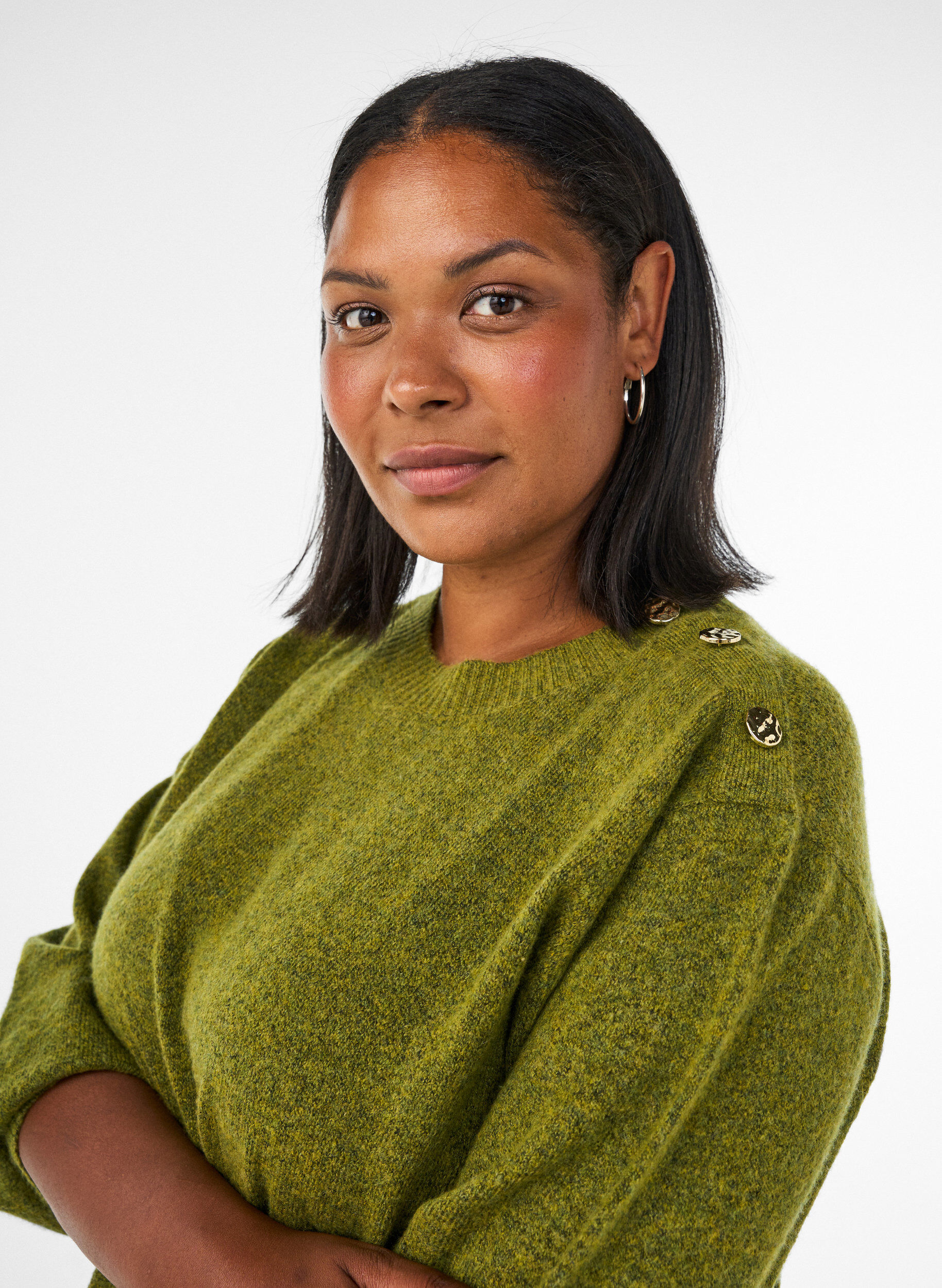 ZizziStrikbluse med knapdetalje, Gr&oslash;n, Model image number 3