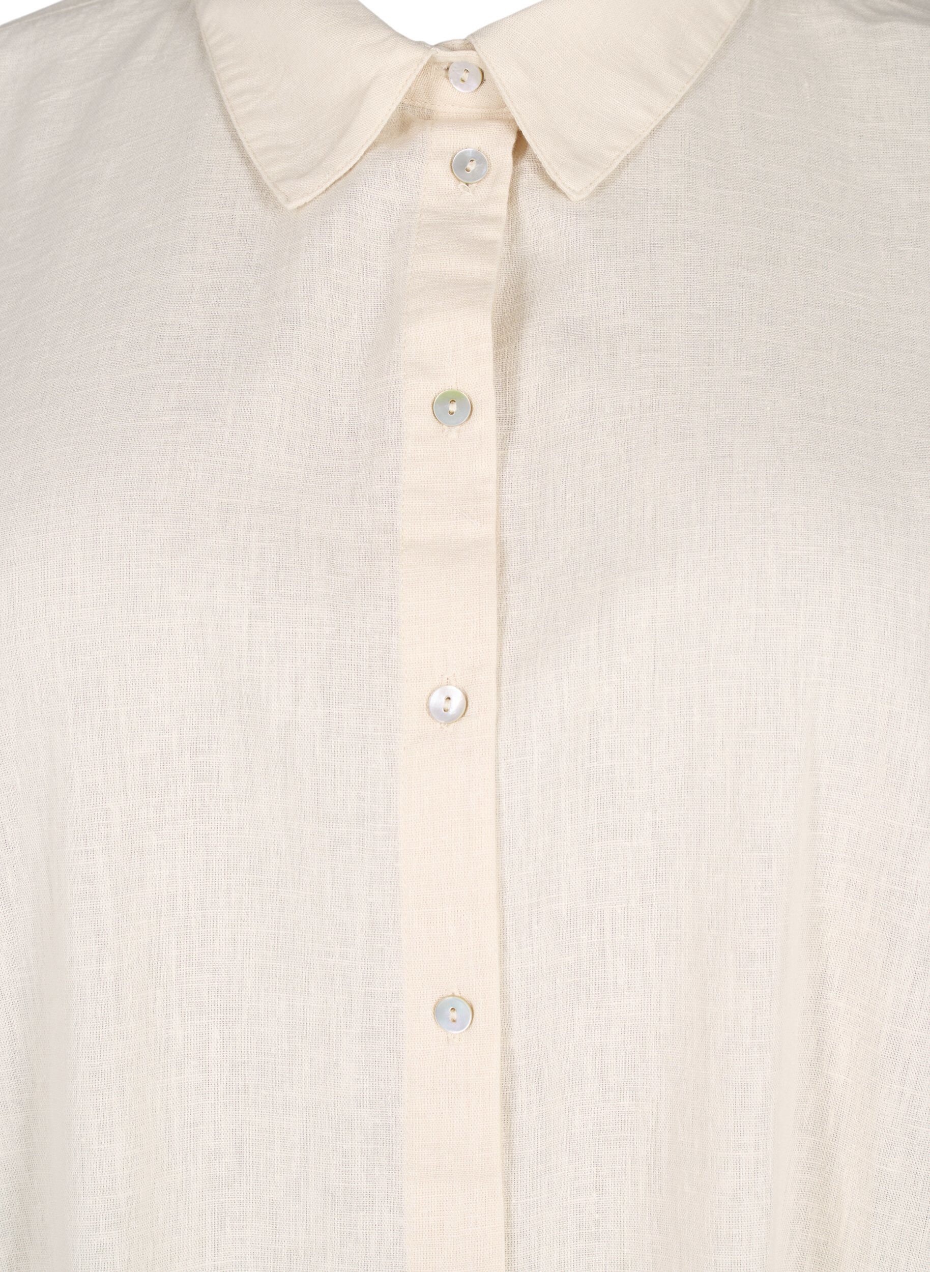 Zizzi Lang skjorte i bomuldsmix med h&oslash;r , Beige, Packshot image number 2