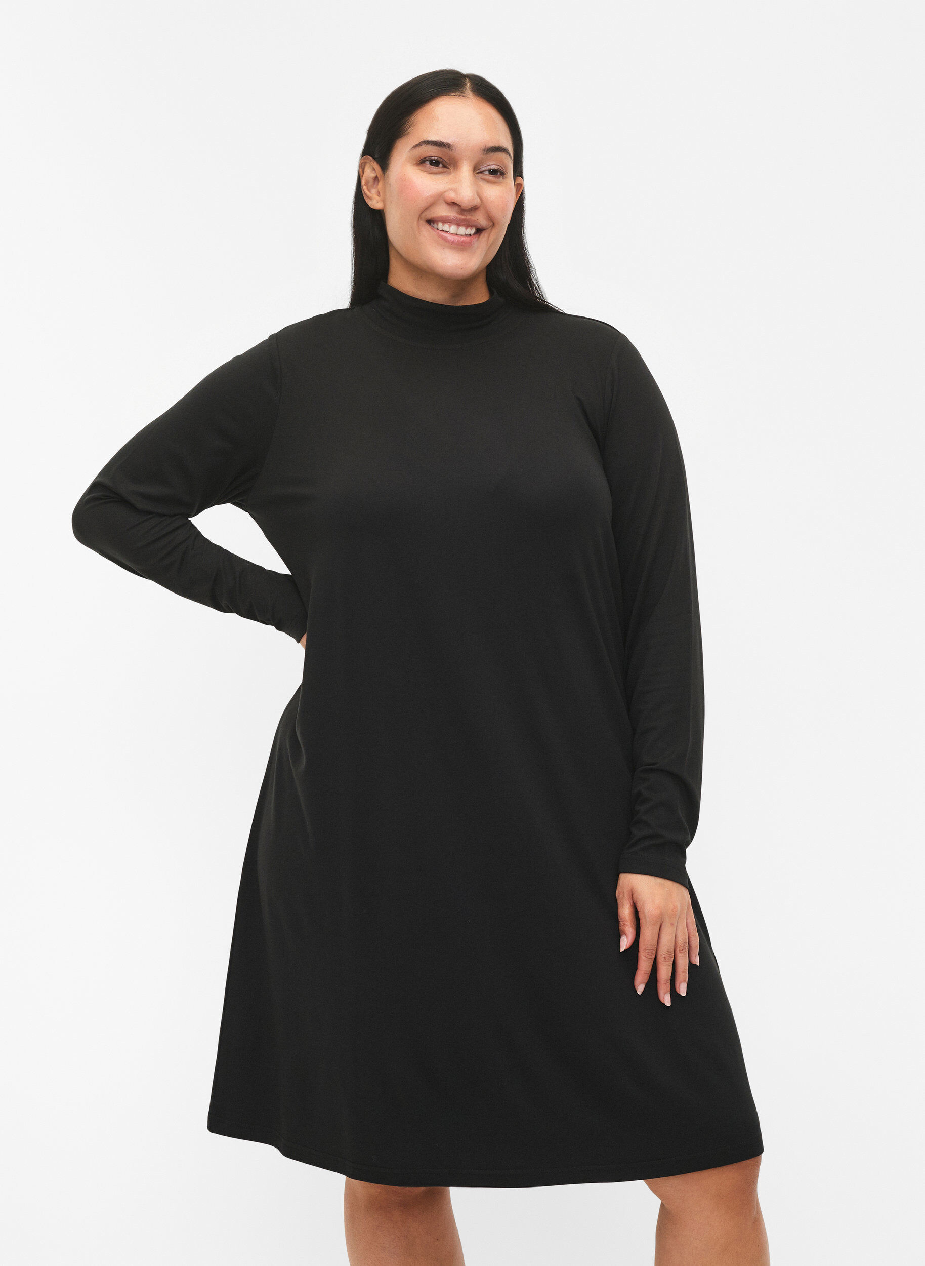Zizzi FLASH - Lang&aelig;rmet kjole med turtleneck, Sort, Model image number 0