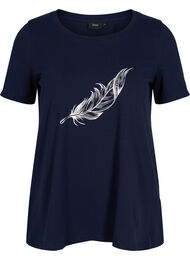 Kortærmet bomulds t-shirt med tryk, Night Sky w. silver 
