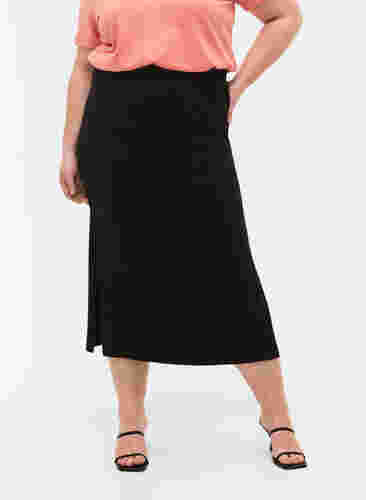 Lang nederdel i bomuld med slids, Black, Model image number 3