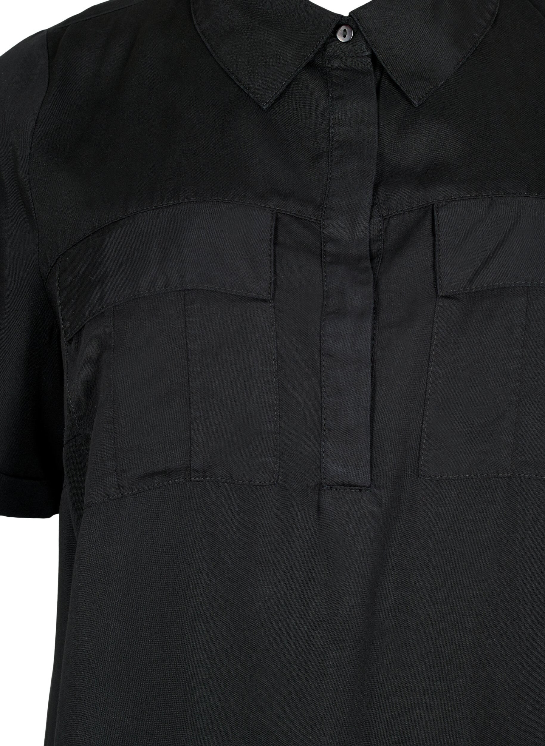 Zizzi Kort&aelig;rmet tunika i lyocell (TENCEL&trade;), Black, Packshot image number 2