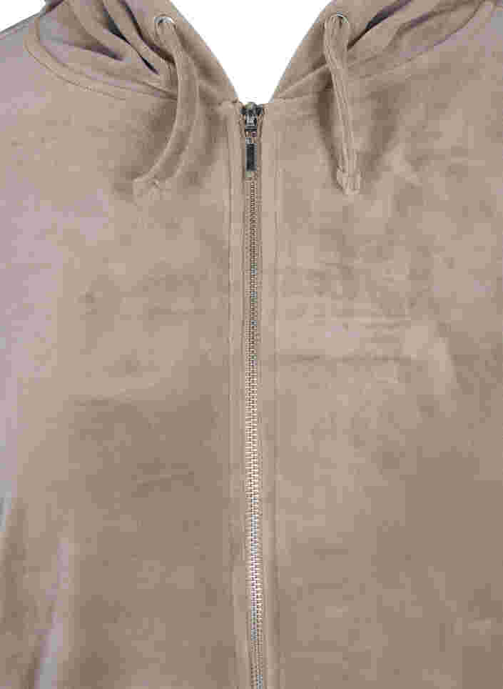Velour cardigan med lynlås og hætte, Taupe Gray, Packshot image number 2
