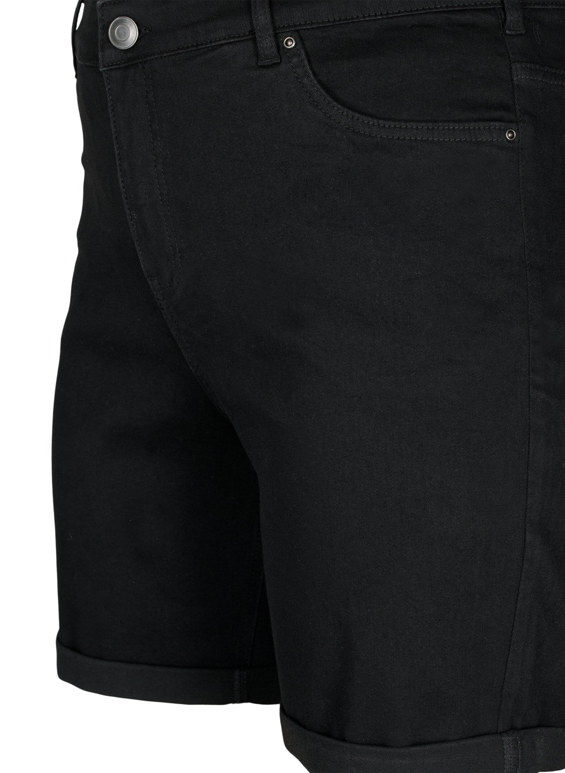 Zizzi T&aelig;tsiddende denimshorts med h&oslash;j talje, Black, Packshot image number 2