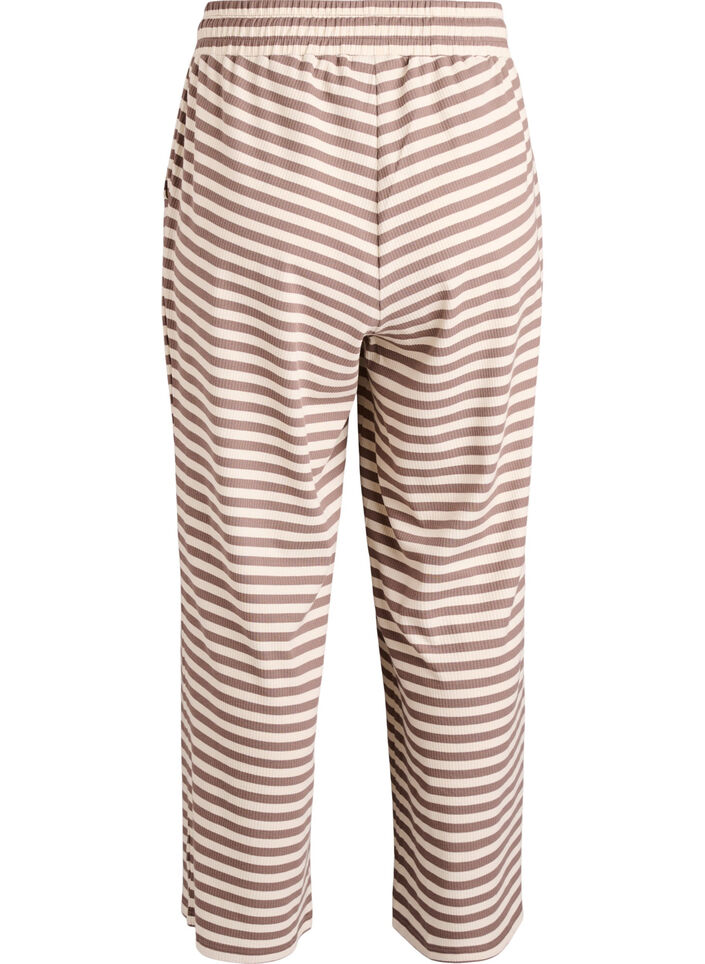Stribede natbukser med h&oslash;j talje og brede ben, Beige, Packshot image number 1