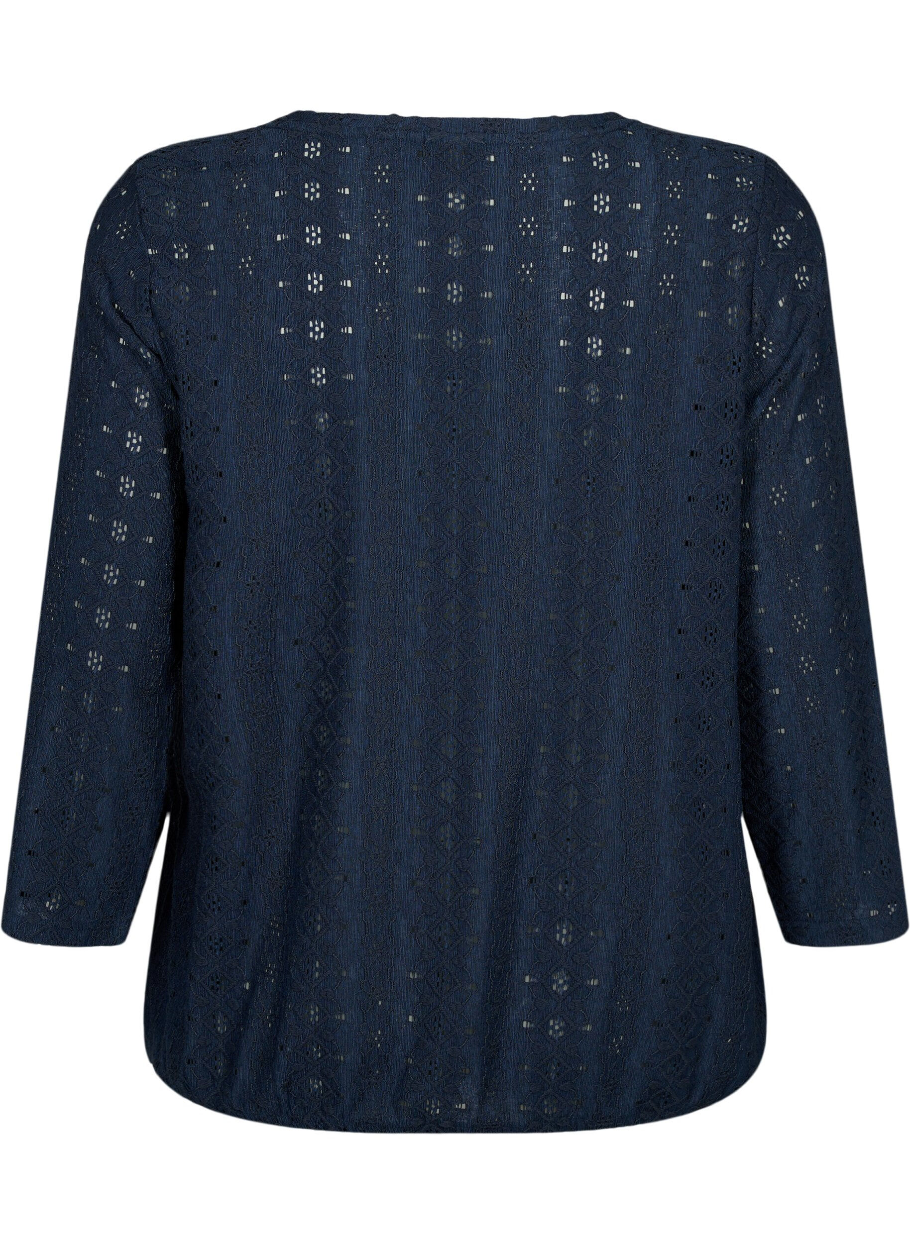 Zizzi Bluse med broderi anglaise og 7/8 &aelig;rmer, Navy Blazer, Packshot image number 1