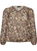 Bluse med blomsterprint og balloneffekt, Brun, Packshot image number 0