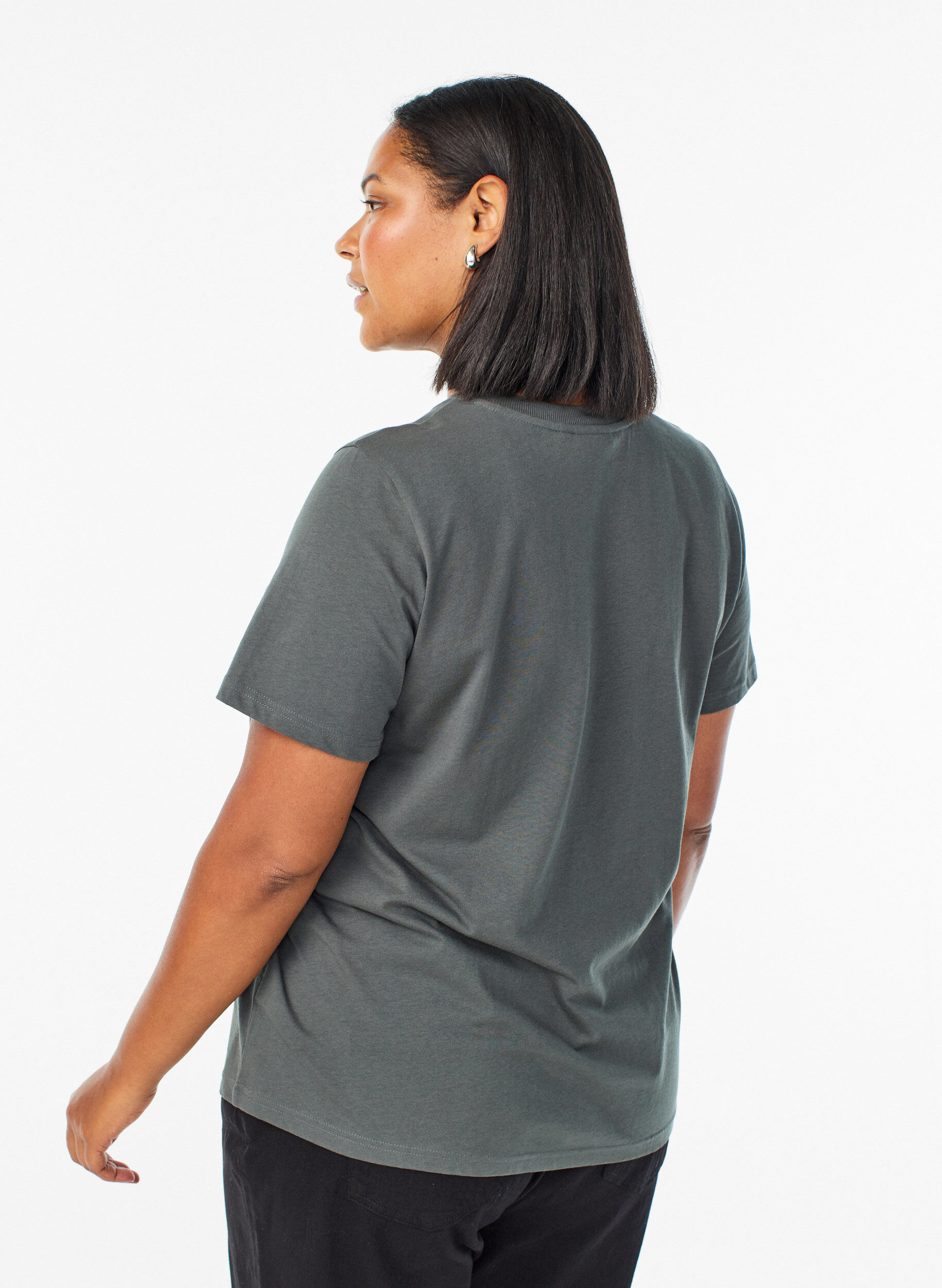 Zizzi Basis t-shirt i bomuld med rund hals, Gr&oslash;n, Model image number 2