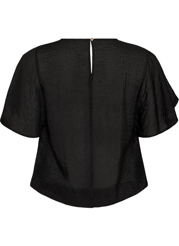 Bluse med ballonform og vinge&aelig;rmer, Sort, Packshot image number 1