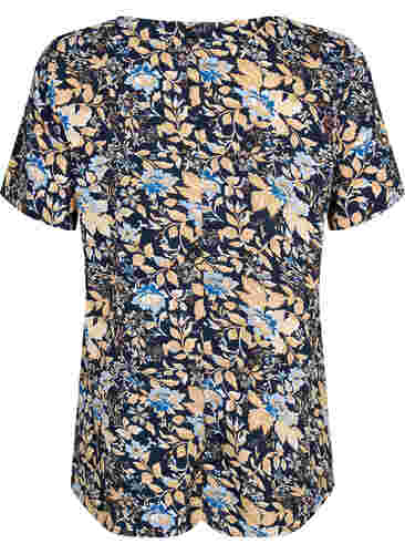 FLASH - Bluse med korte ærmer og print, Brown Blue Flower, Packshot image number 1