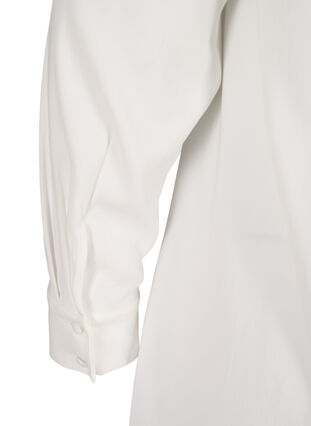 Lang ensfarvet skjorte med brystlomme, Warm Off-white, Packshot image number 3