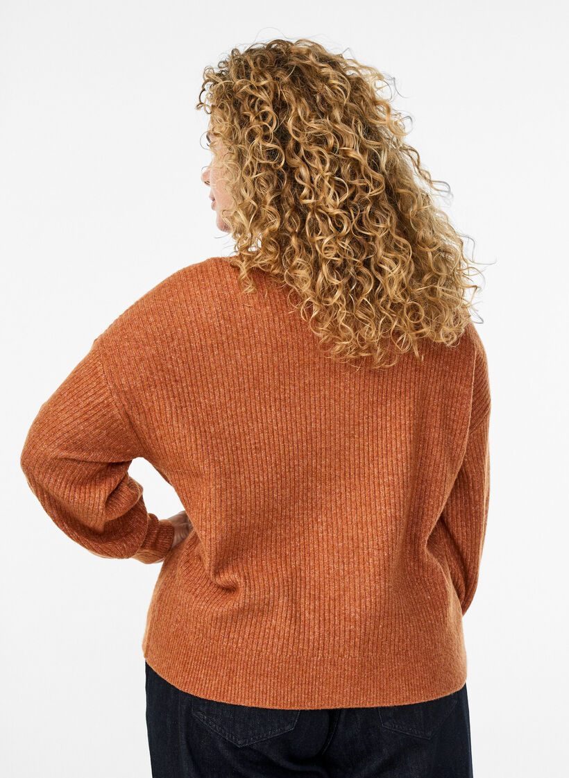 Ribstrikket cardigan med knapper, Orange, Model image number 2