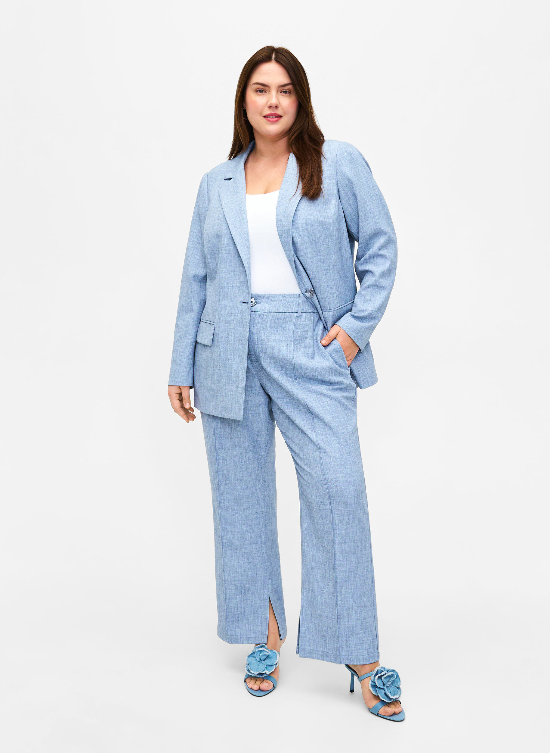 Zizzi Meleret blazer med knaplukning, Infinity , Model image number 2