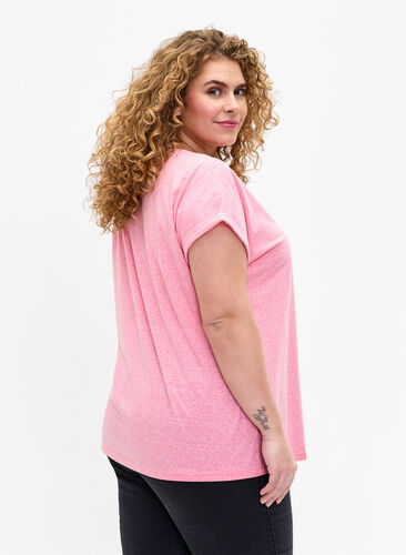 Meleret t-shirt med korte ærmer, Strawberry Pink Mel., Model image number 1