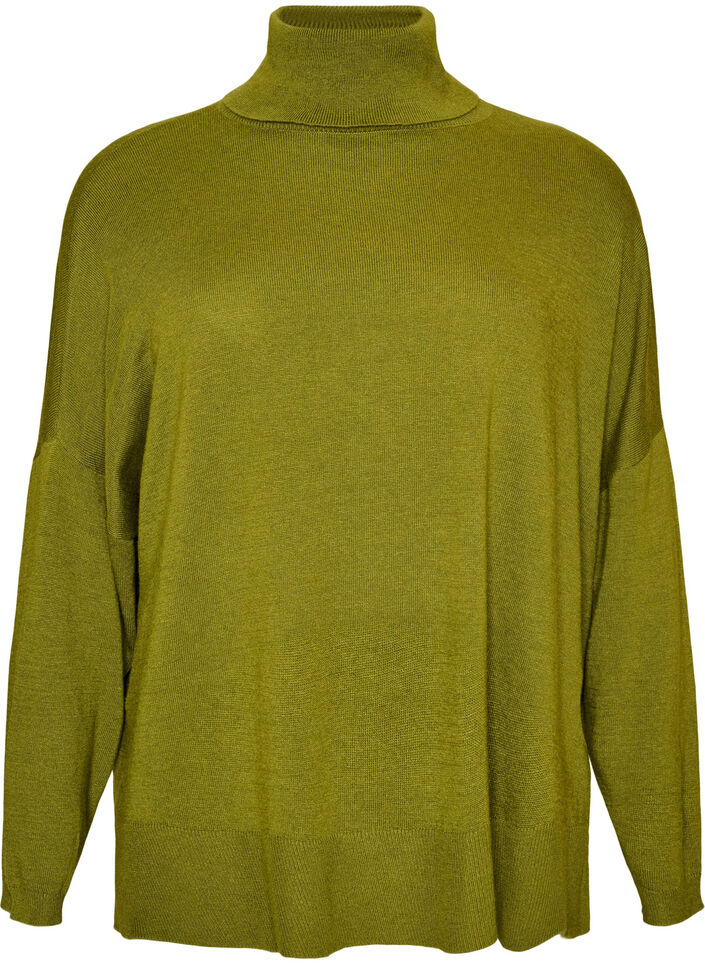 Strikbluse med rullekrave og l&oslash;s pasform, Gr&oslash;n, Packshot image number 0