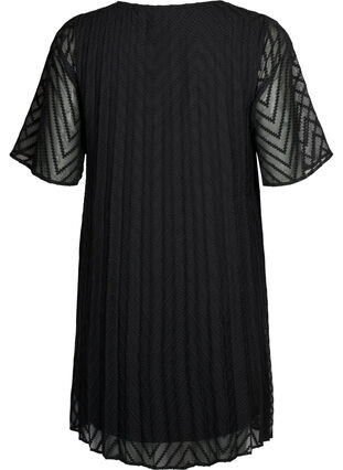 Kortærmet kjole med struktur, Black, Packshot image number 1