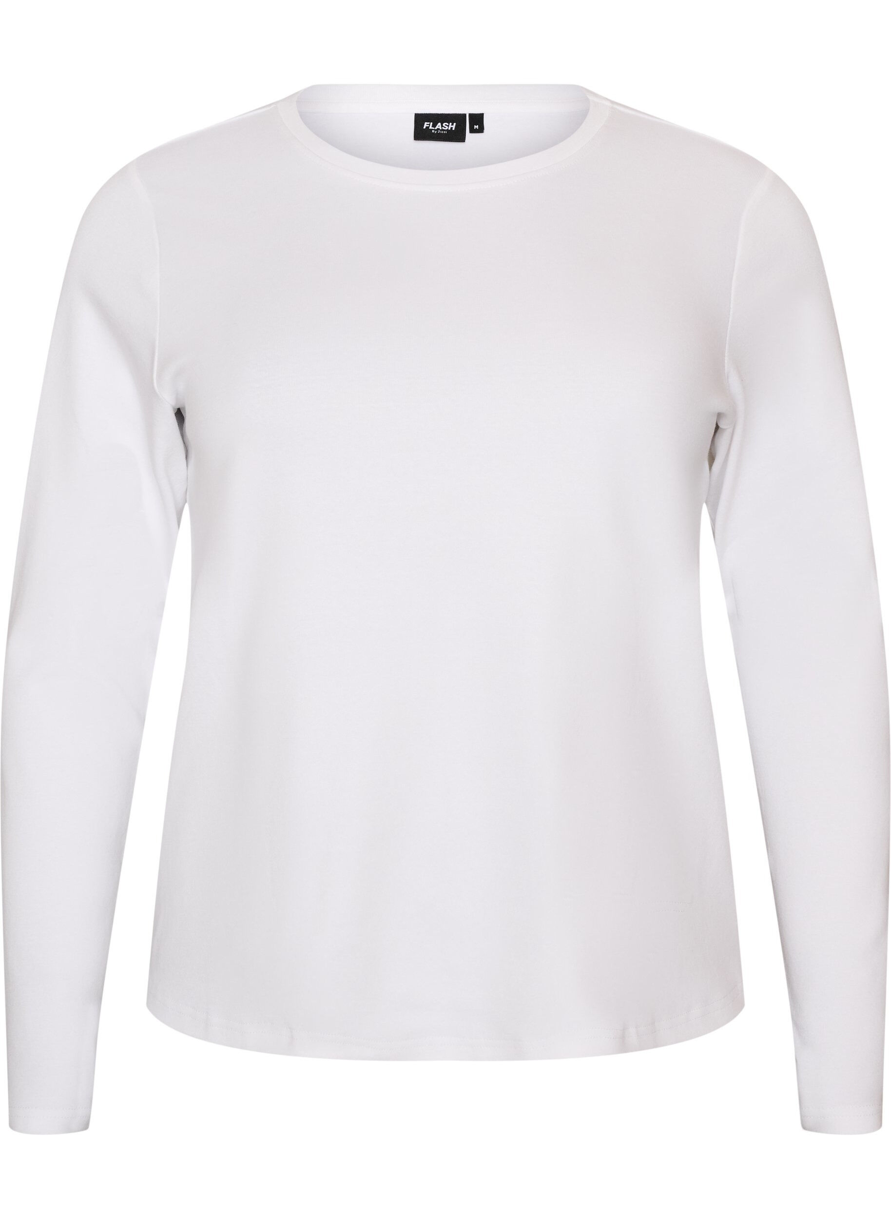 ZizziLang&aelig;rmet basis T-shirt med rund hals, Hvid, Packshot image number 0