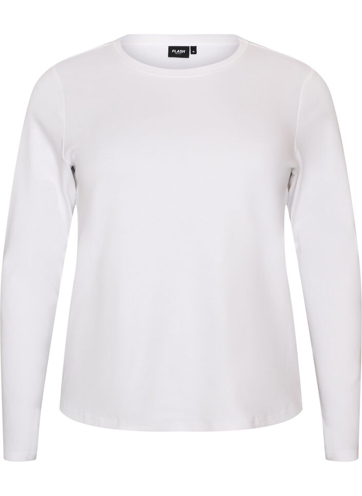Lang&aelig;rmet basis T-shirt med rund hals, Hvid, Packshot image number 0