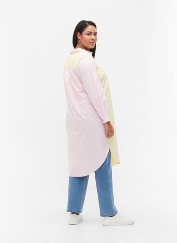 Lang bomuldsskjorte med color-block, Popcorn/Pink, Model image number 1