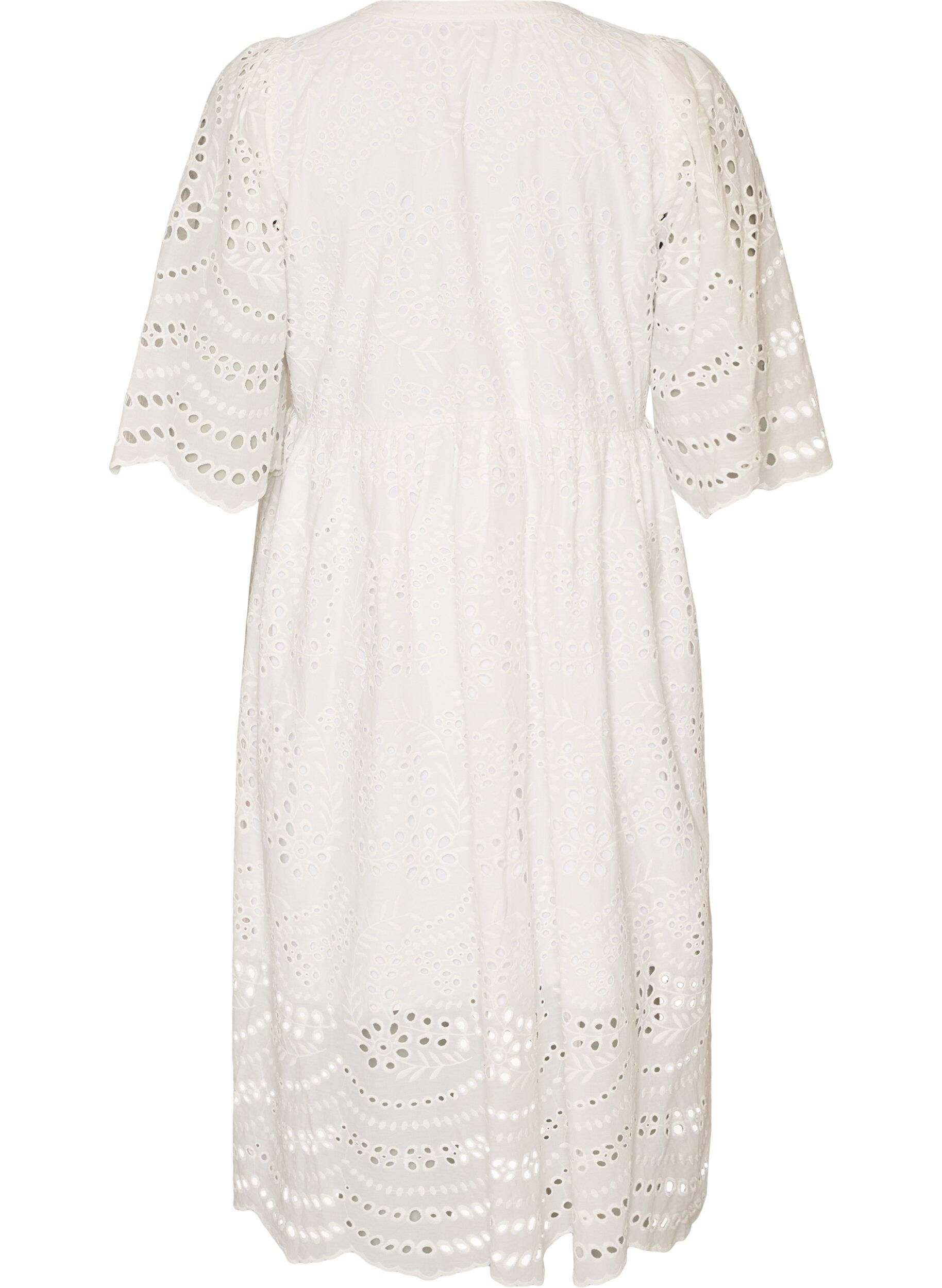 Zizzi Midikjole med broderi anglaise og empire-snit, Hvid, Packshot image number 1