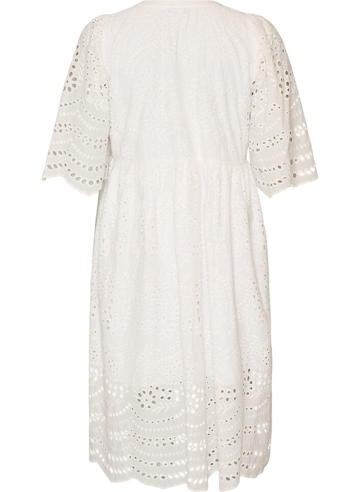 Midikjole med broderi anglaise og empire-snit, Hvid, Packshot image number 1