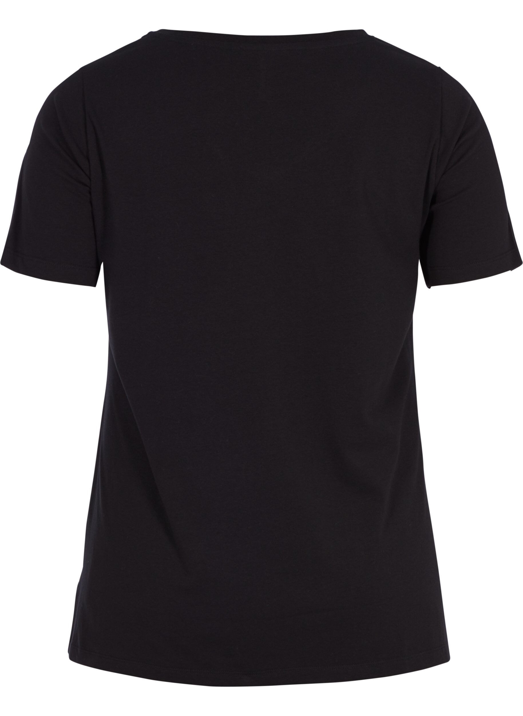 ZizziEnsfarvet basis t-shirt i bomuld, Sort, Packshot image number 1