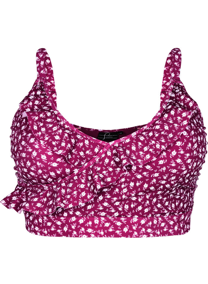 Blomstret bikini bh med fl&aelig;sedetaljer, R&oslash;d, Packshot image number 0