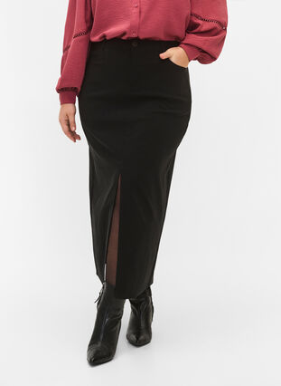 Lang nederdel med slids foran, Black, Model image number 2
