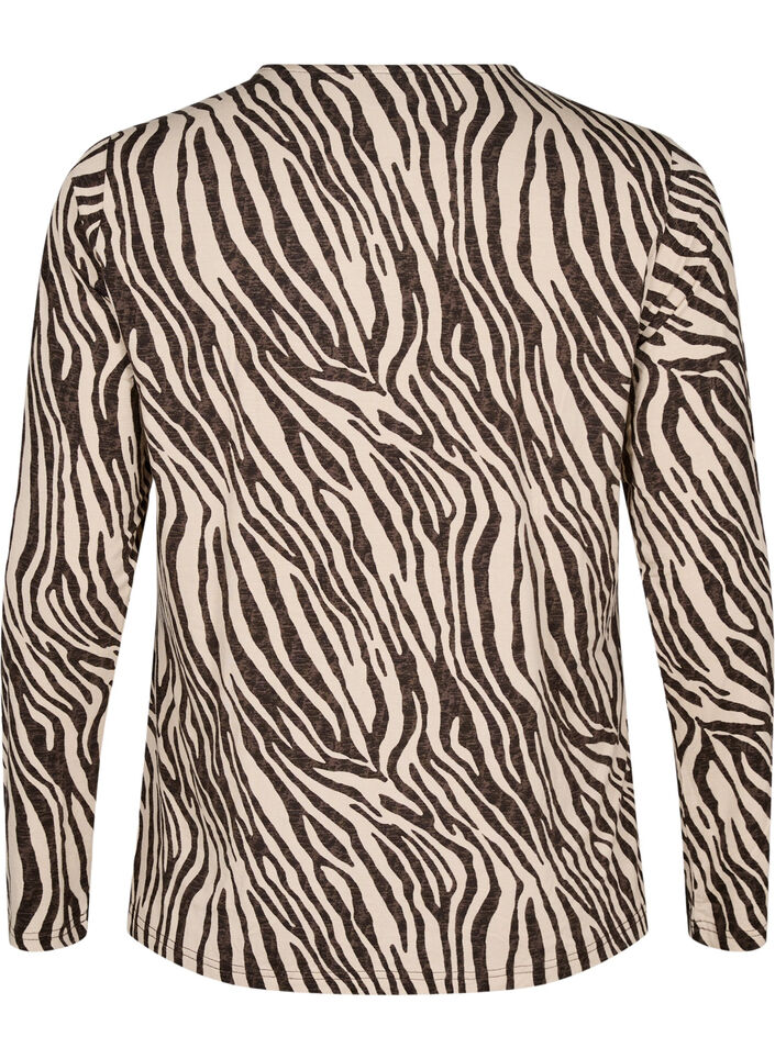 Langærmet bluse med zebraprint, Brun, Packshot image number 1