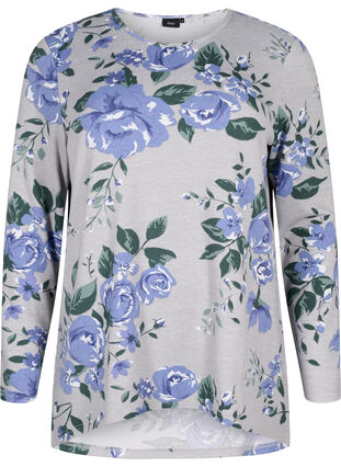 Blomstret bluse med lange ærmer, Light Mel. AOP, Packshot image number 0