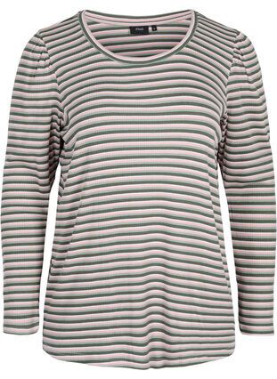 Stribet bluse med lange ærmer, Rosa/Green Stripe, Packshot image number 0