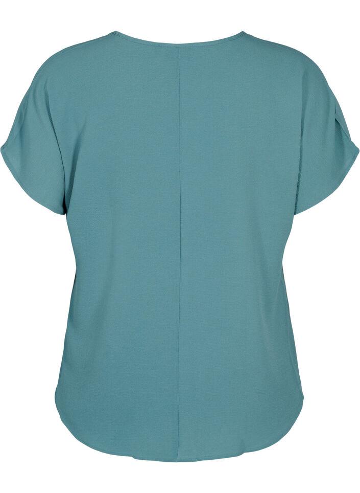 Bluse med korte &aelig;rmer og rund halsudsk&aelig;ring, Gr&oslash;n, Packshot image number 1
