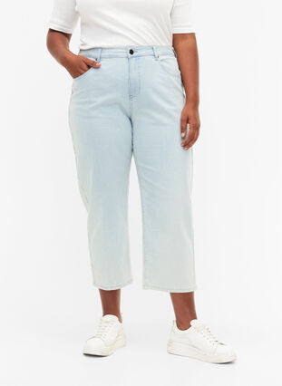 Straight fit Vera jeans med ankellængde og striber, Light Blue Stripe, Model image number 3