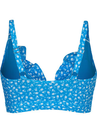 Blomstret bikini bh med flæsedetaljer, Blue Flower Print, Packshot image number 1