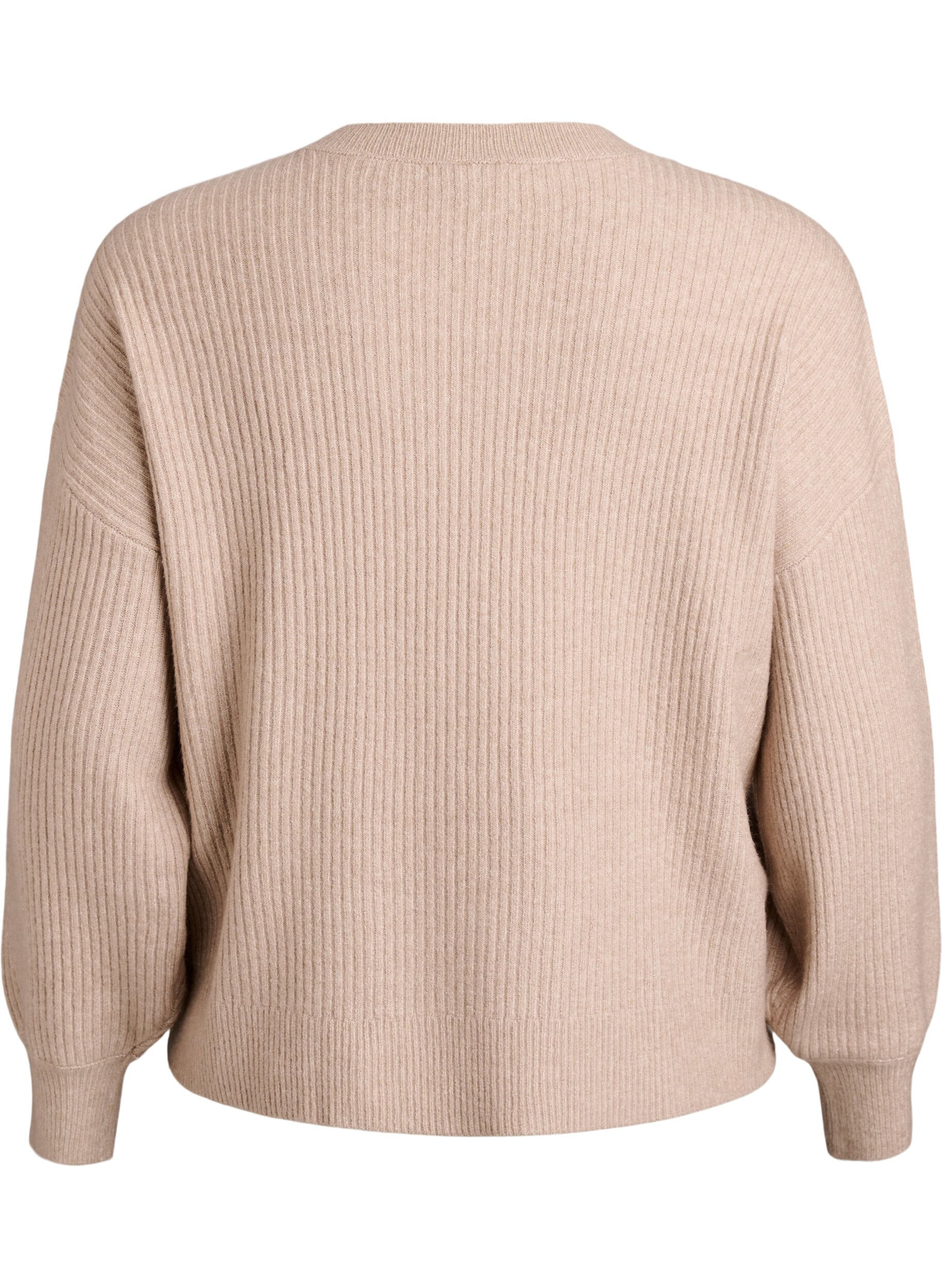 Zizzi Ribstrikket cardigan med knapper, Beige, Packshot image number 1