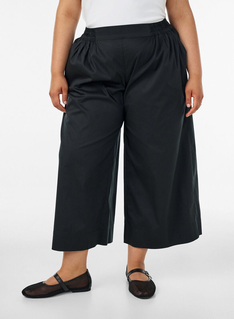 Culottebukser med elastisk talje og vidde, Sort, Model image number 2