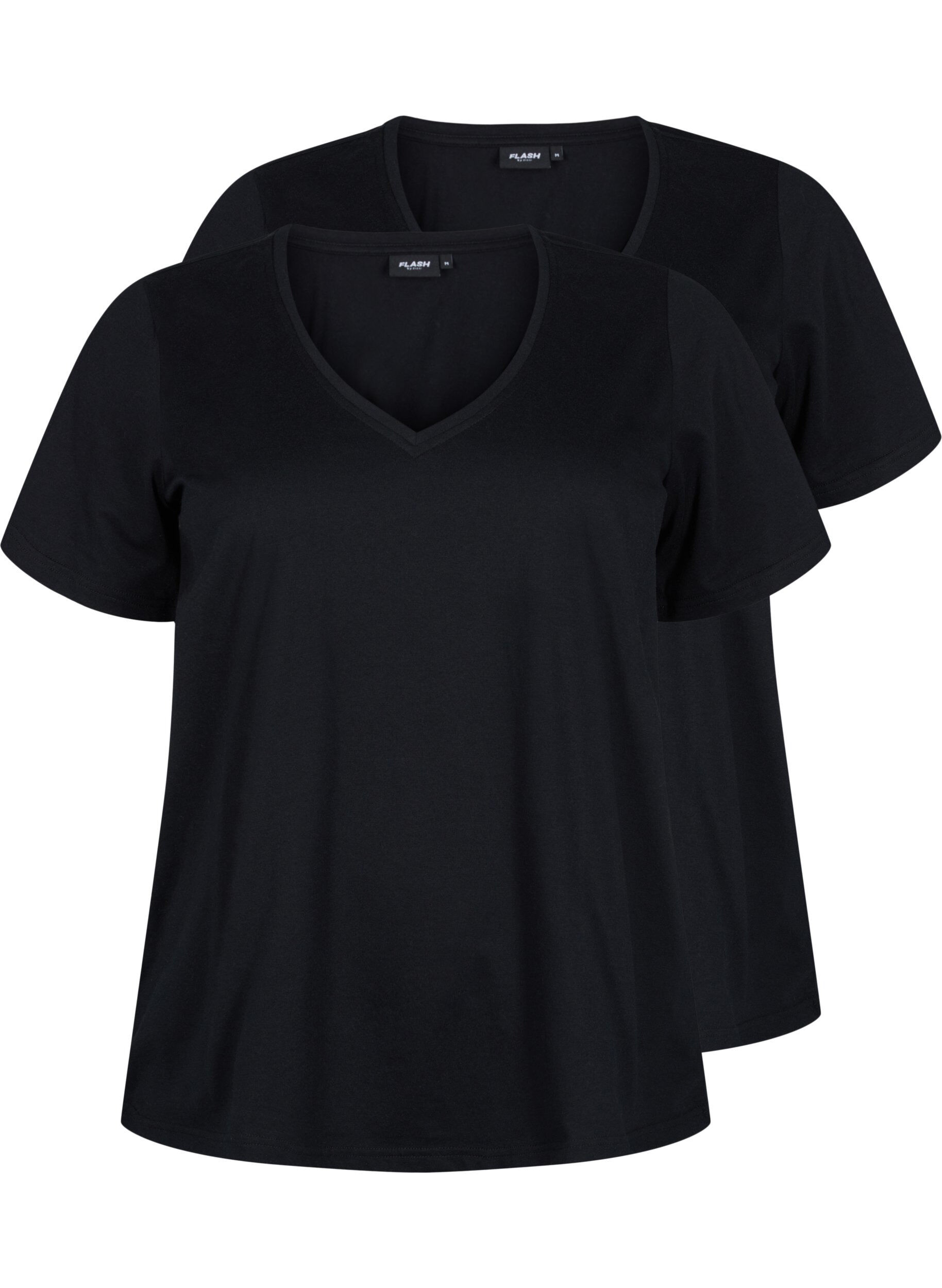 Zizzi FLASH - 2-pak t-shirts med v-hals, Black/Black, Packshot image number 0