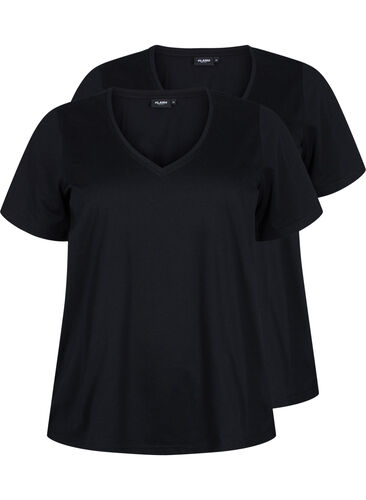 FLASH - 2-pak t-shirts med v-hals, Black/Black, Packshot image number 0