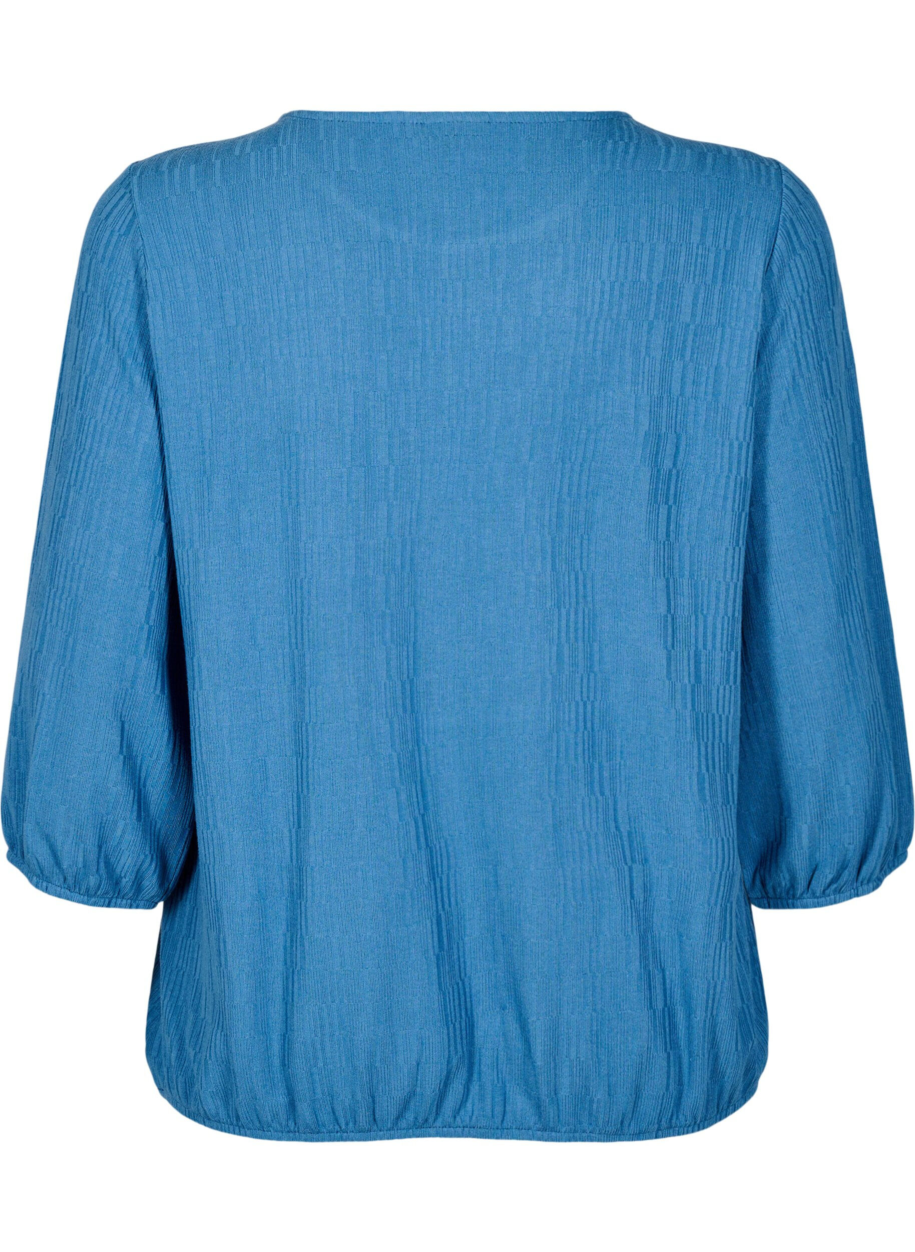 ZizziBluse med struktur og 3/4 &aelig;rme, Bl&aring;, Packshot image number 1