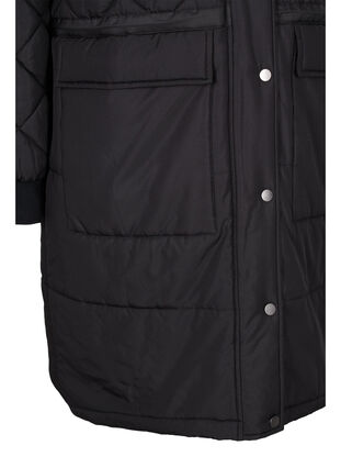Quiltet jakke med hætte og justerbar talje, Black, Packshot image number 3