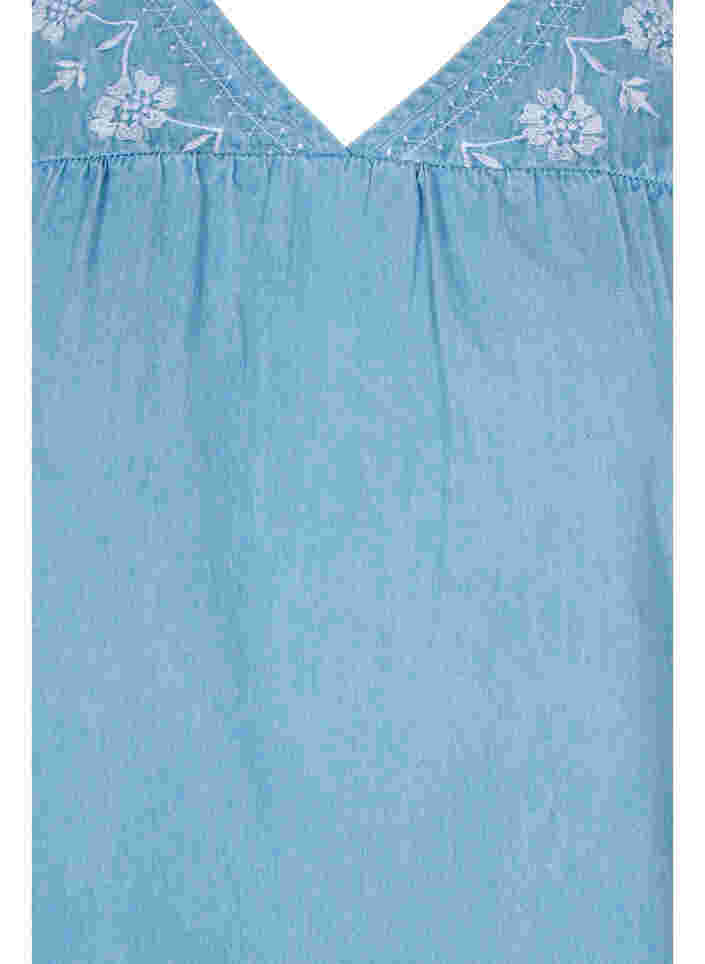 Kortærmet bluse med broderi , Light blue denim, Packshot image number 2