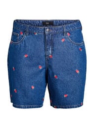 Denim shorts med broderede motiver, Bl&aring;
