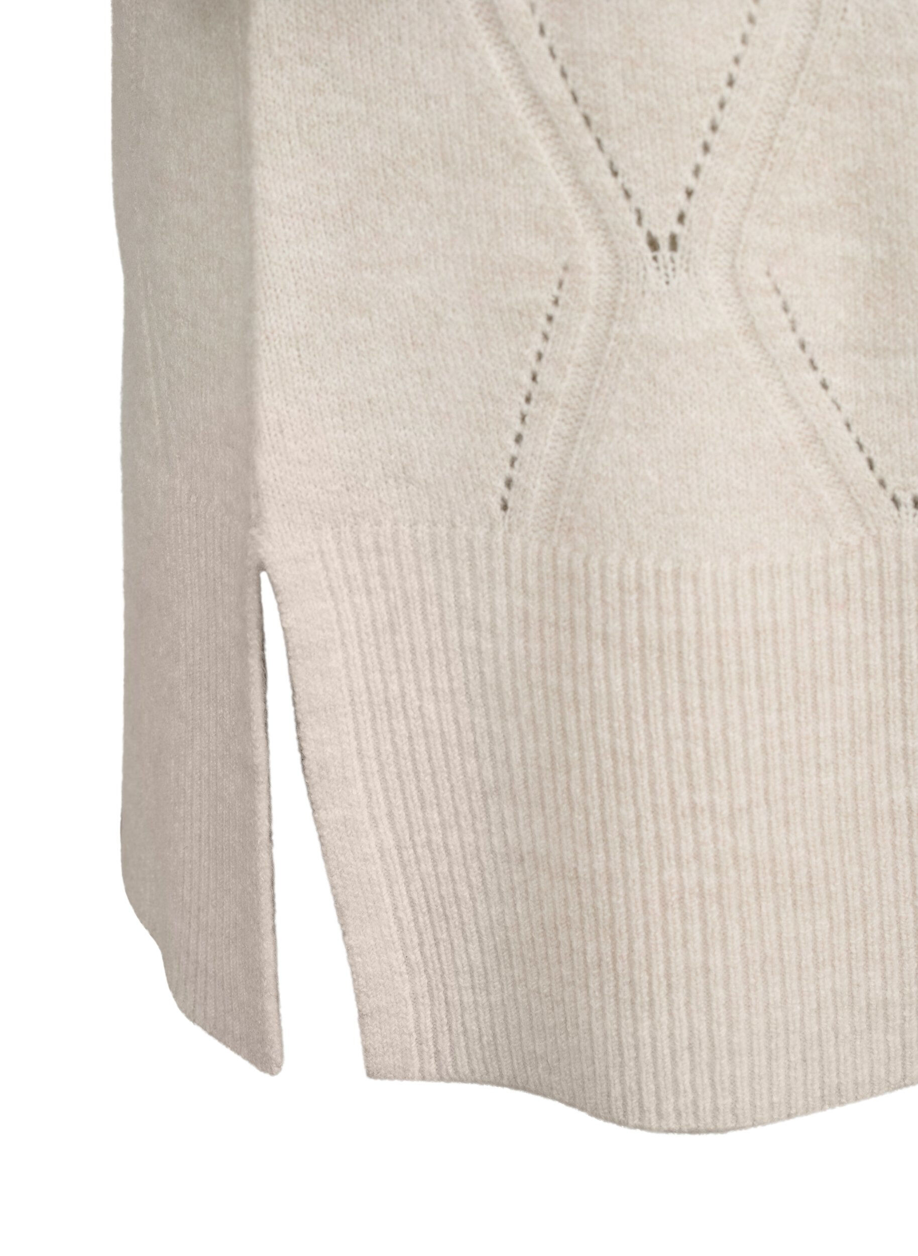 Zizzi Lang&aelig;rmet strikkjole med hulm&oslash;nster, Birch Mel., Packshot image number 3